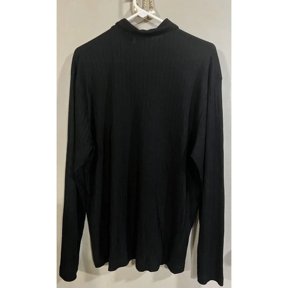 Liz Claiborne Womens Black Blouse Long Sleeve Ribbed LARGE Stretch NWOT - Picture 2 of 5